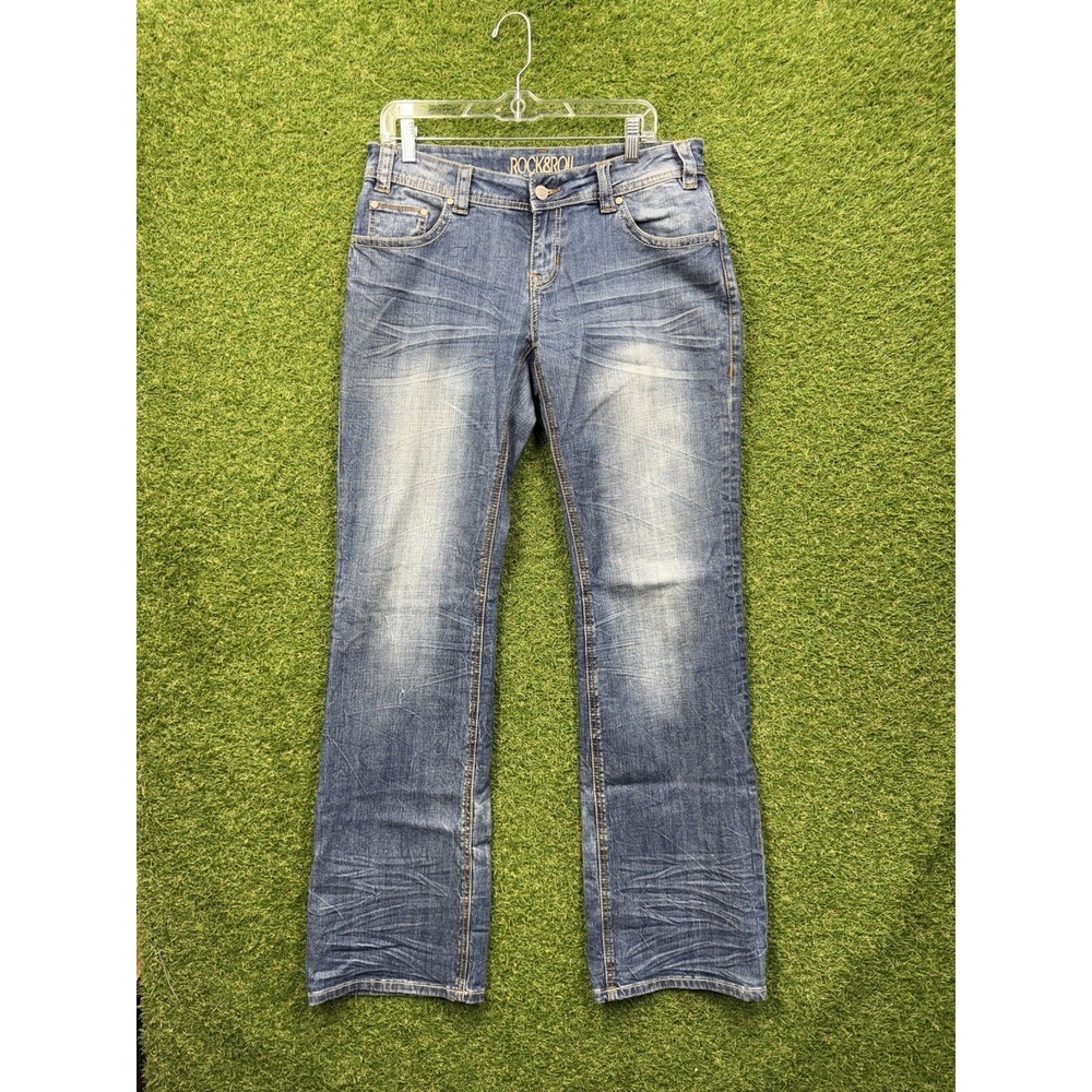Rock & Roll Cowgirl Jeans Womens 30X36 Low Rise Denim Blue Distressed Work